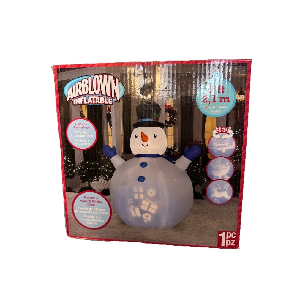 Gemmy 7 ft LED Snowman Panorama Projector 360º Airblown Inflatable Rare EUC‎
